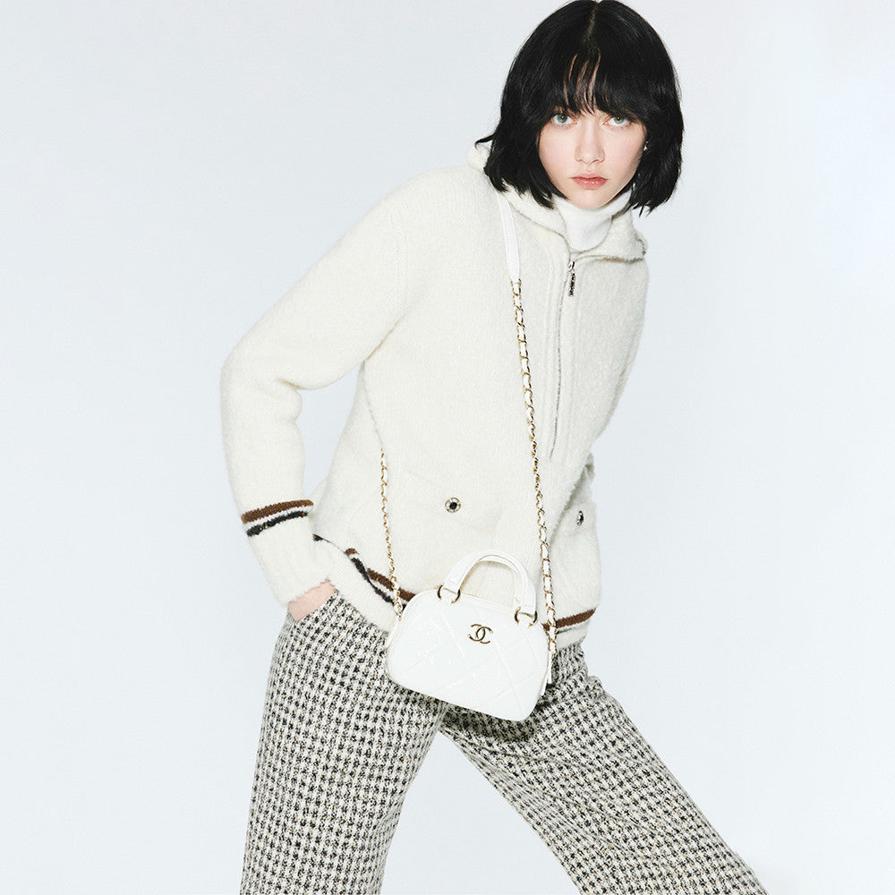 Chanel Sweater Cashmere Alpaca White Brown #376477