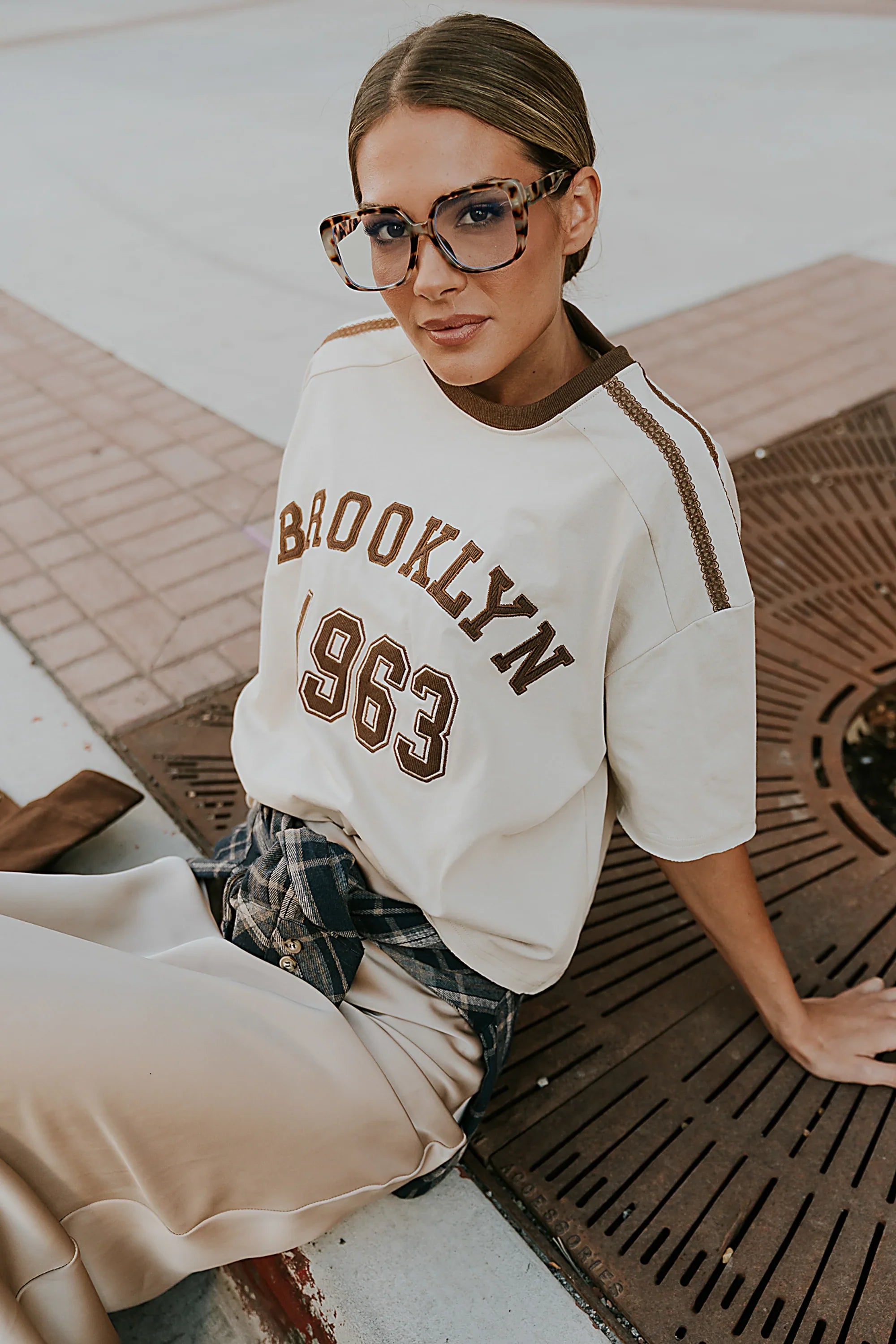 Brooklyn Oversized Graphic Tee in Brown