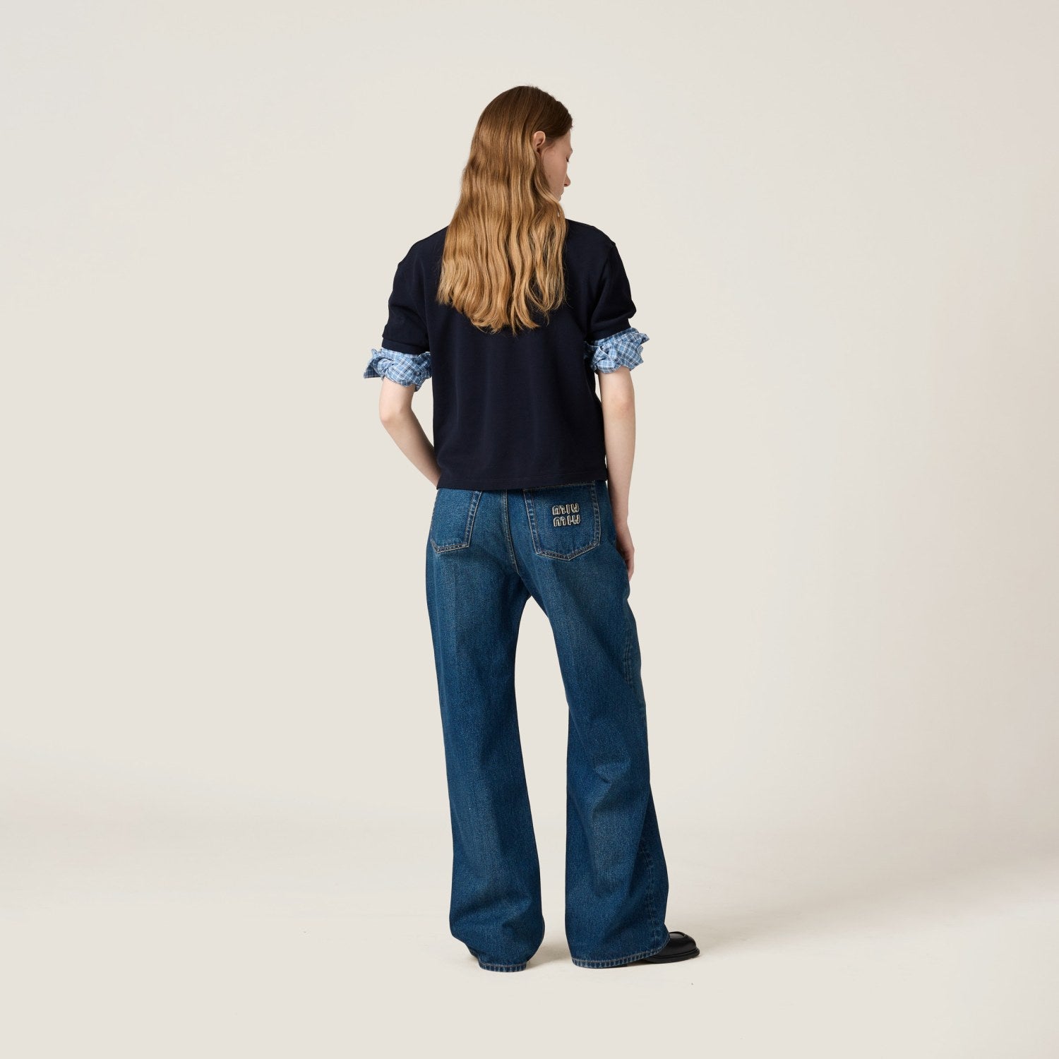 MiuMiu Navy Washed Denim Flared Jeans #335826