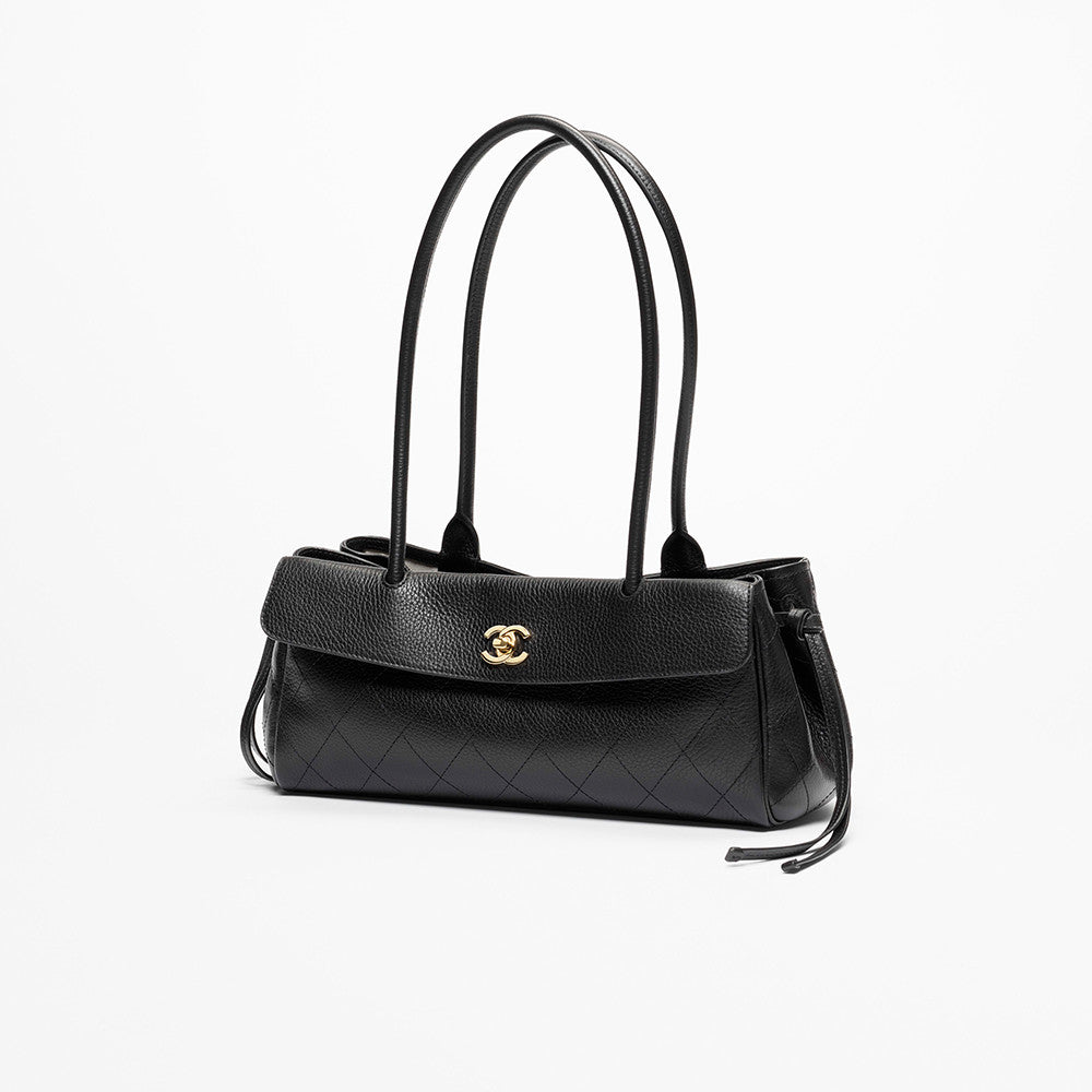 Chanel Small Shopping Bag Grained Calfskin Gold-tone Metal Black #380058