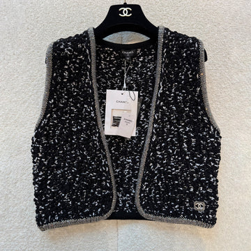 Chanel Women's Spring/Fall Knit Rhinestone-Embellished Solid-Color Cotton Sleeveless Cardigan Vest Ngvp #2396