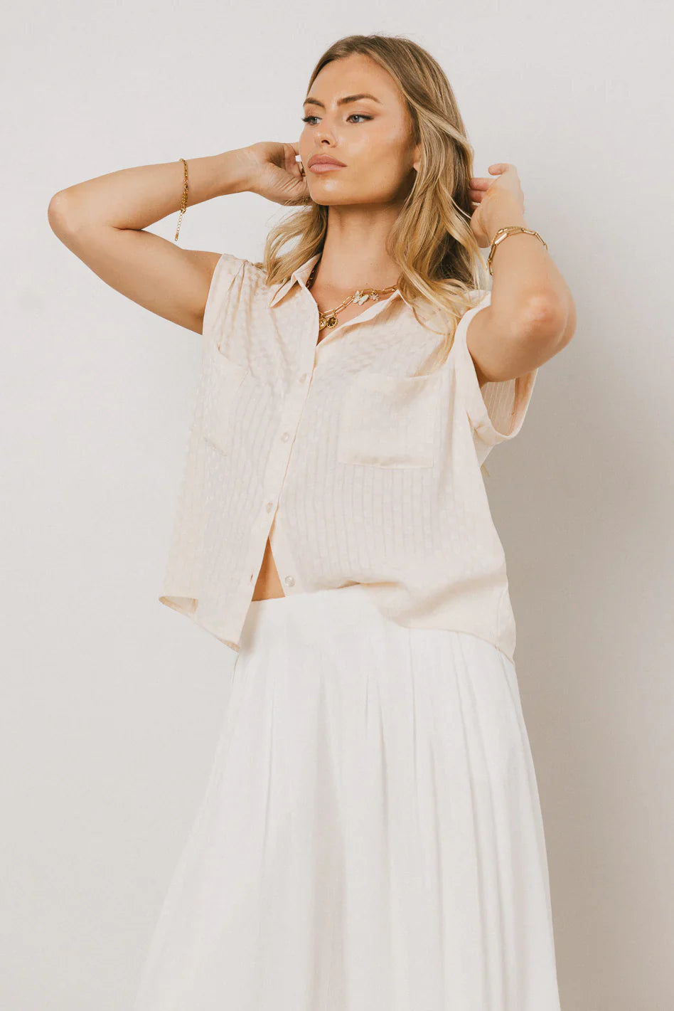 Luka Checkered Button Up in Cream