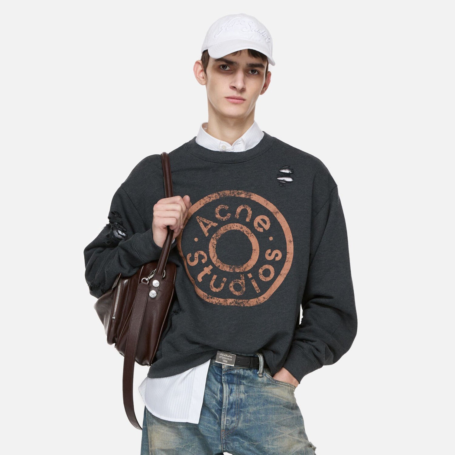 Acne Studios Men's And Women's Spring/fall Fashion Casual Crew Neck Pullover Distressed Vintage Logo Cotton Long Sleeve T-shirt #78449