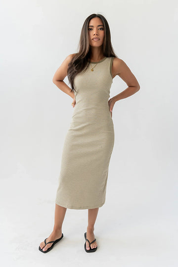 Kamber Striped Midi Tank Dress in Green