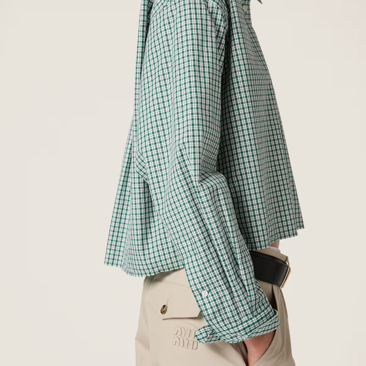 MiuMiu Women's Spring And Summer Green Plaid Shirt Logo Fashion Trend Elegant Casual Single-breasted Long-sleeved Jacket Shirt #81459
