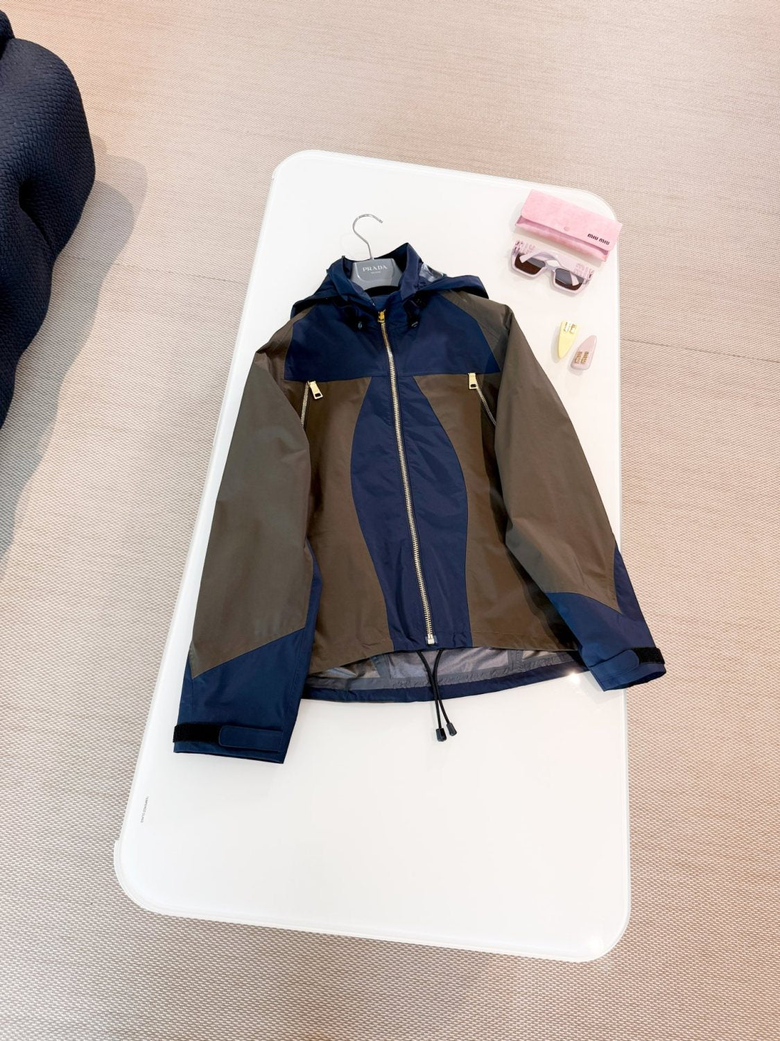 Prada Men's And Women's Spring/Fall Fashion Casual Hooded Zipper Color Block Nylon Hooded Jacket #79183