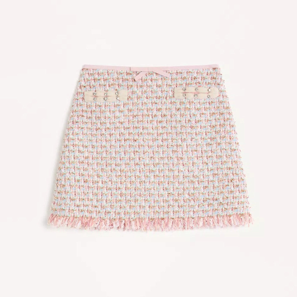 Valentino ?Women's Spring/Summer/Fall Striped Knit Long-Sleeve Embroidered Ribbon Tweed Jacket Casual Solid-Color Mid-Waist Skirt Ngvp #2384