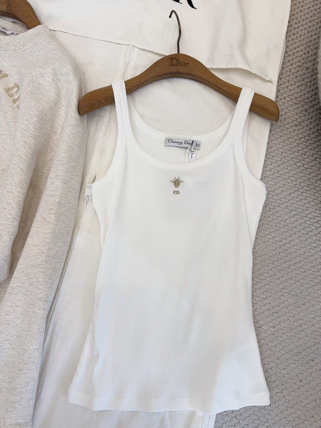 DIOR Tank Top Ecru Ribbed Cotton and Linen Jersey #376143
