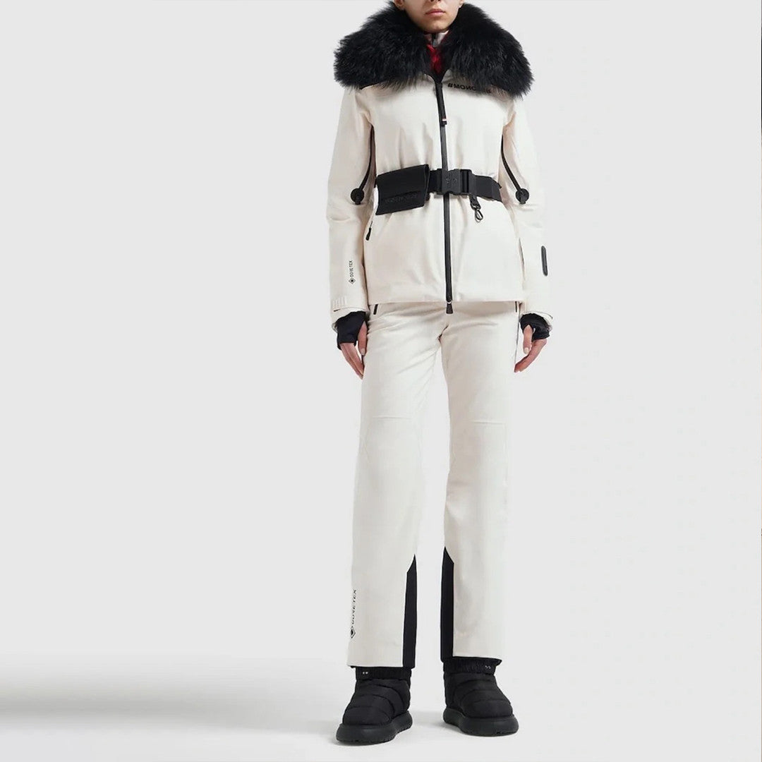 Moncler Women's Fall And Winter Outdoor Skiwear Hair Collar Zipper Jacket Fashion Trend Casual Warm Ski Sportswear Straight Pants Suit Set #81624