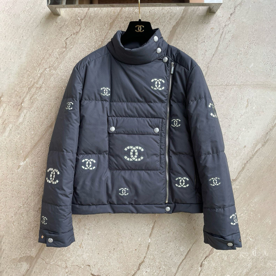 Chanel Women's Winter Fashion Casual Stand Collar Zipper Solid Color Logo Vintage-Style Goose Down Jacket #78684