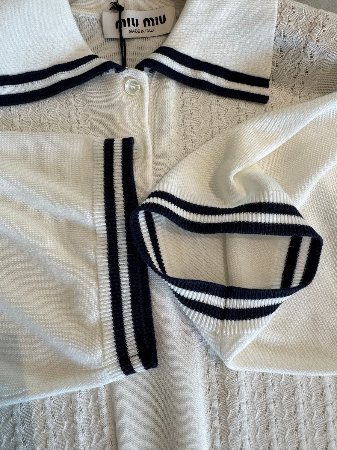 MiuMiu Fw25 Contrast Color Hollow Pullover Polo Shirt #334131