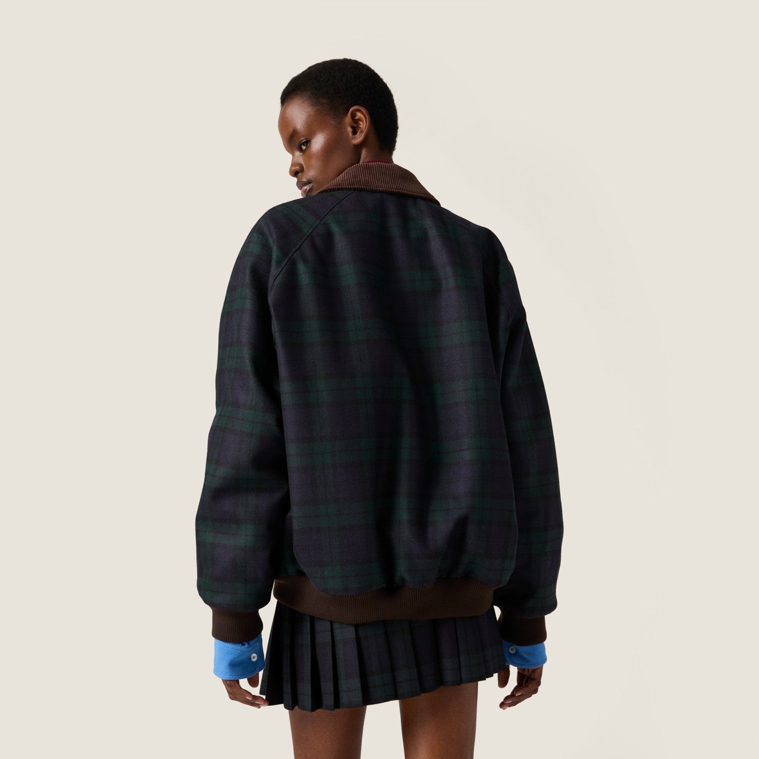 MiuMiu Women's Blue green Checked Twill Blouson Jacket #333542