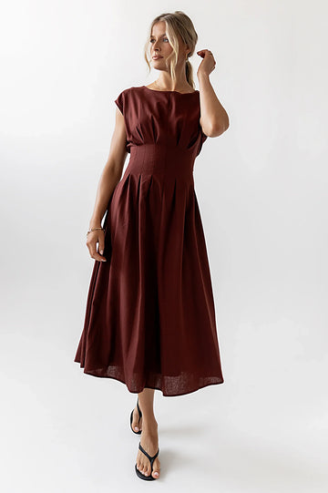 Matilda Pleated Maxi Dress in Rust