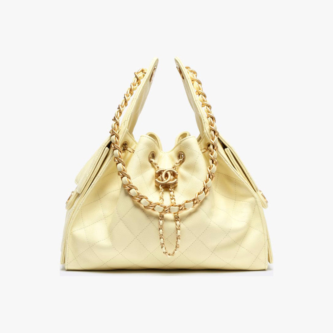 Chanel Women's Classic Double C Logo Solid Color Cowhide & Leather Tote Shoulder Bag Bags #77572