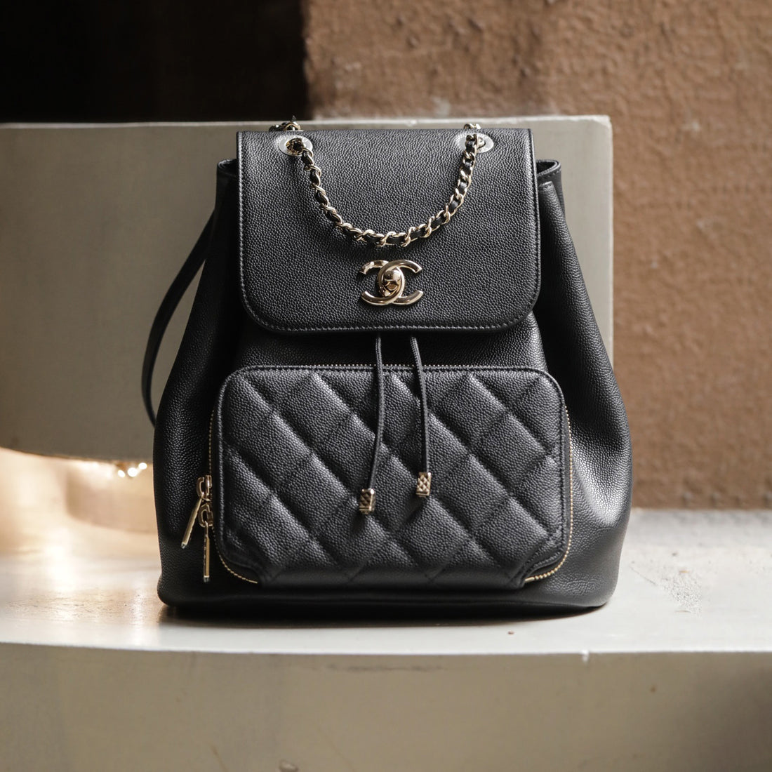 Chanel Women's Classic Solid Color Vintage Diamond Quilted Leather Zipper Flap Chain Backpack Bag Bags#79235