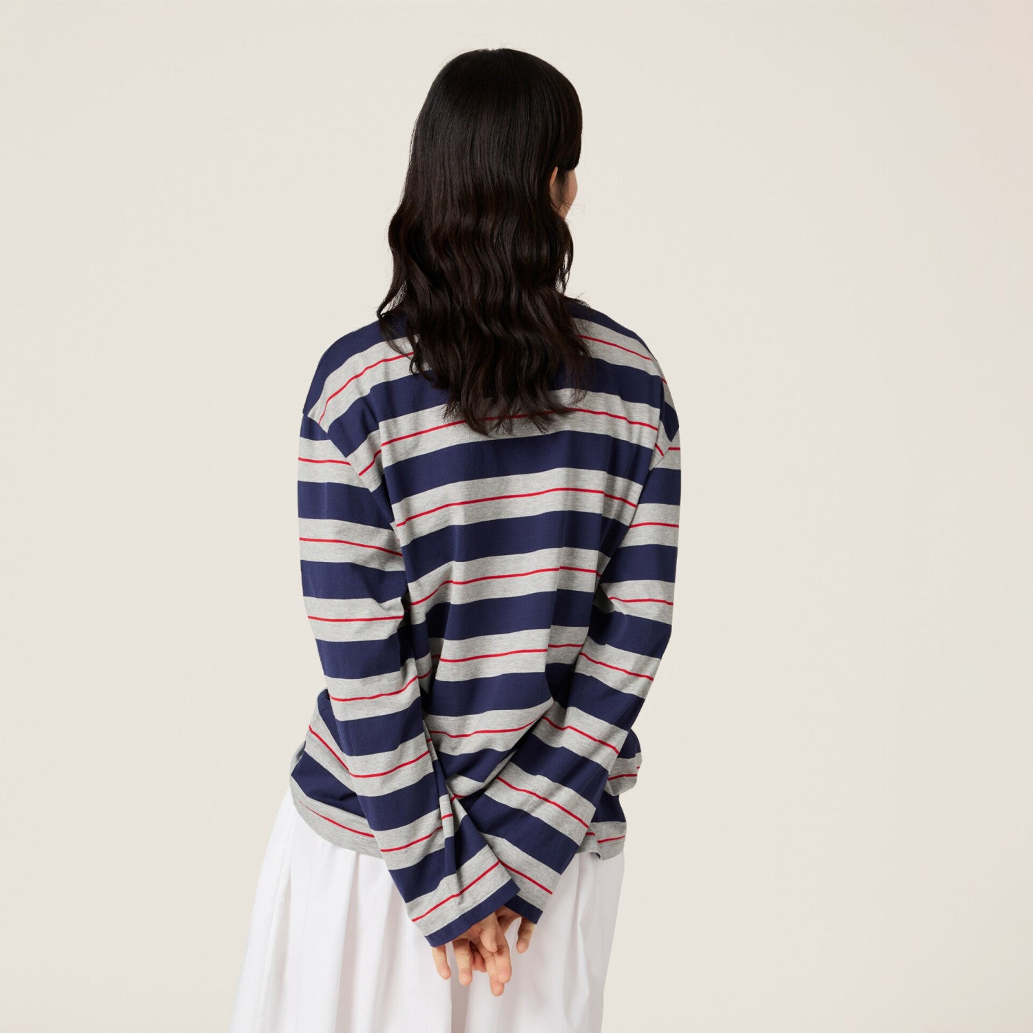 MiuMiu Women's Spring/Autumn Fashion Casual Cotton Plain Weave Knitted Striped Drop Shoulder Sleeve Round Neck Long Sleeve T-Shirt Top #78299