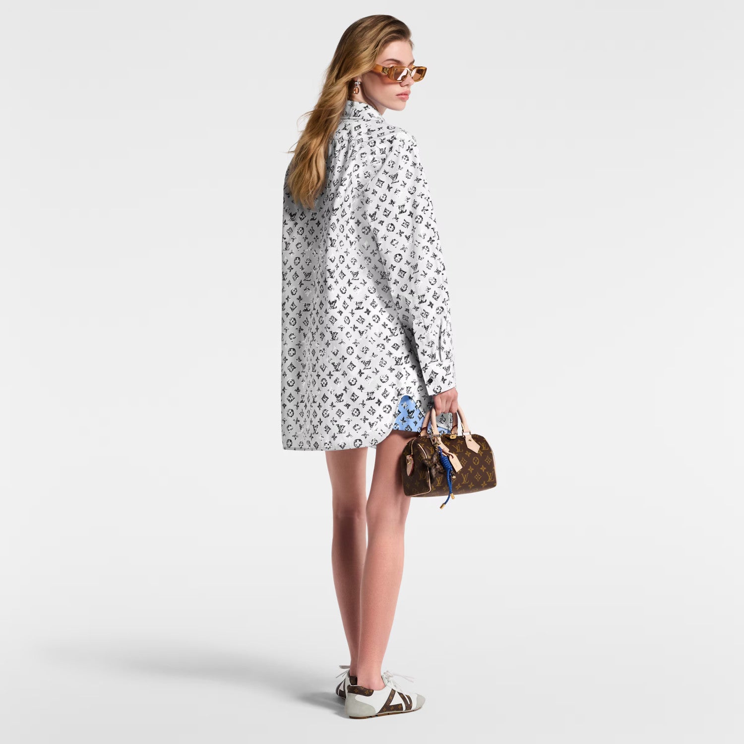 Louis Vuitton Women's Spring/Autumn Graphic Monogram Cotton Collared Loose-Fitting Long-Sleeved Shirt #81511