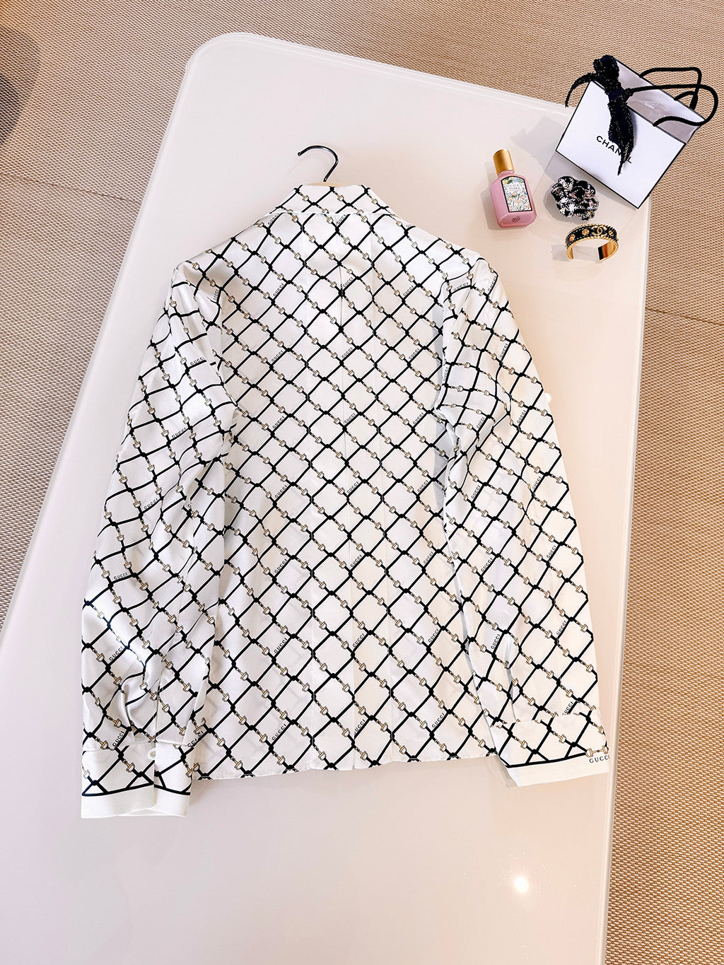 Gucci Printed Silk Twill Shirt in White #335907