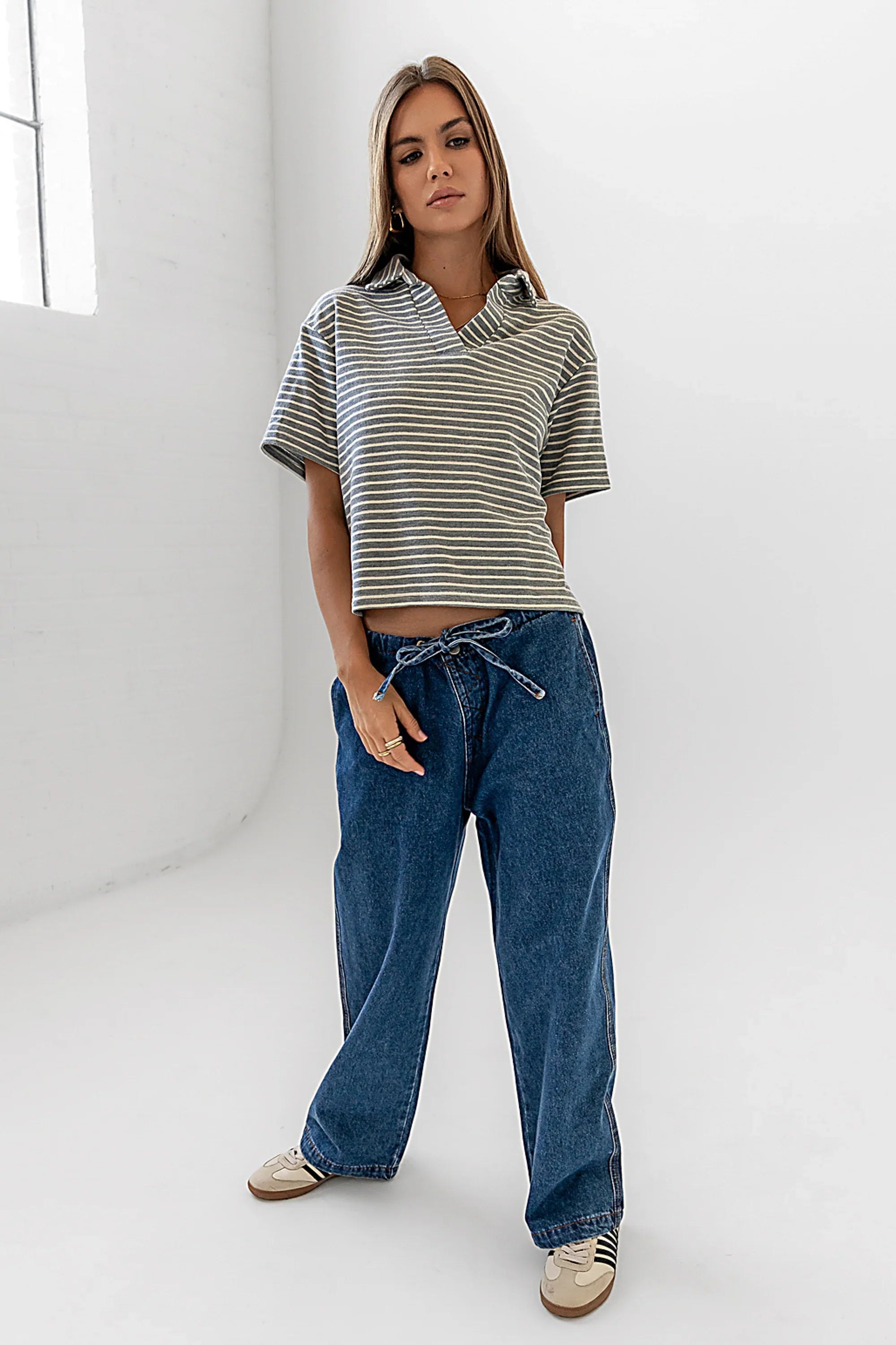 Lucca Striped Top in Grey