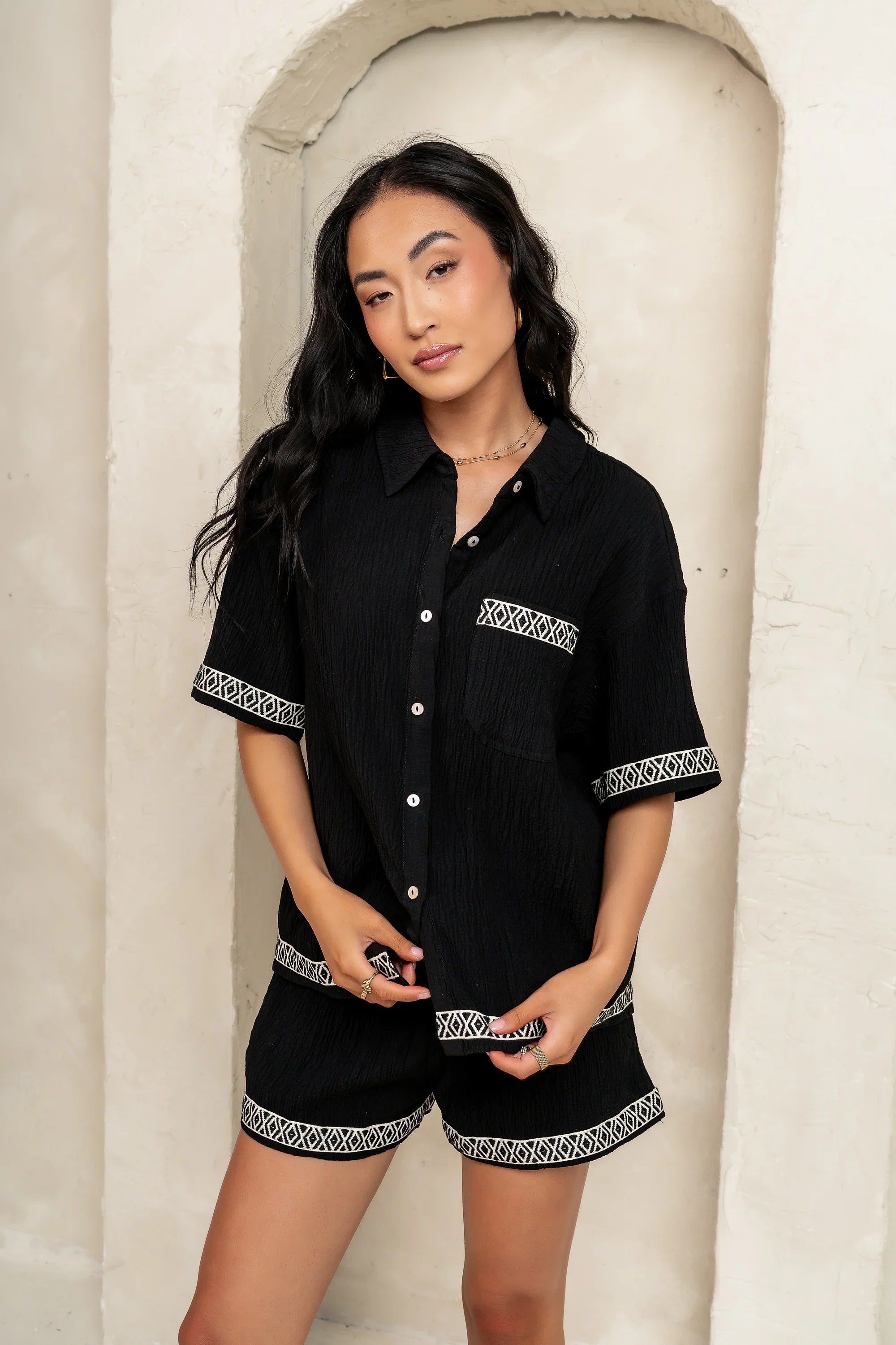 Charley Abstract Button Up in Black