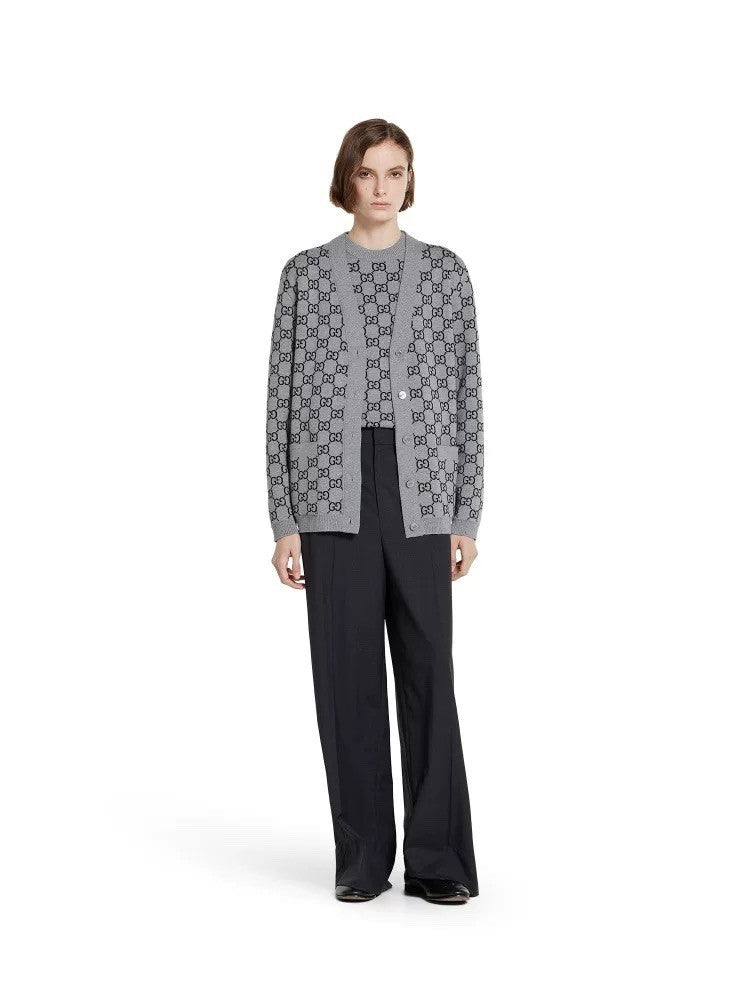 Gucci Gray And Black Reversible GG wool Jacquard Top Featuring Iconic GG Pattern #332622