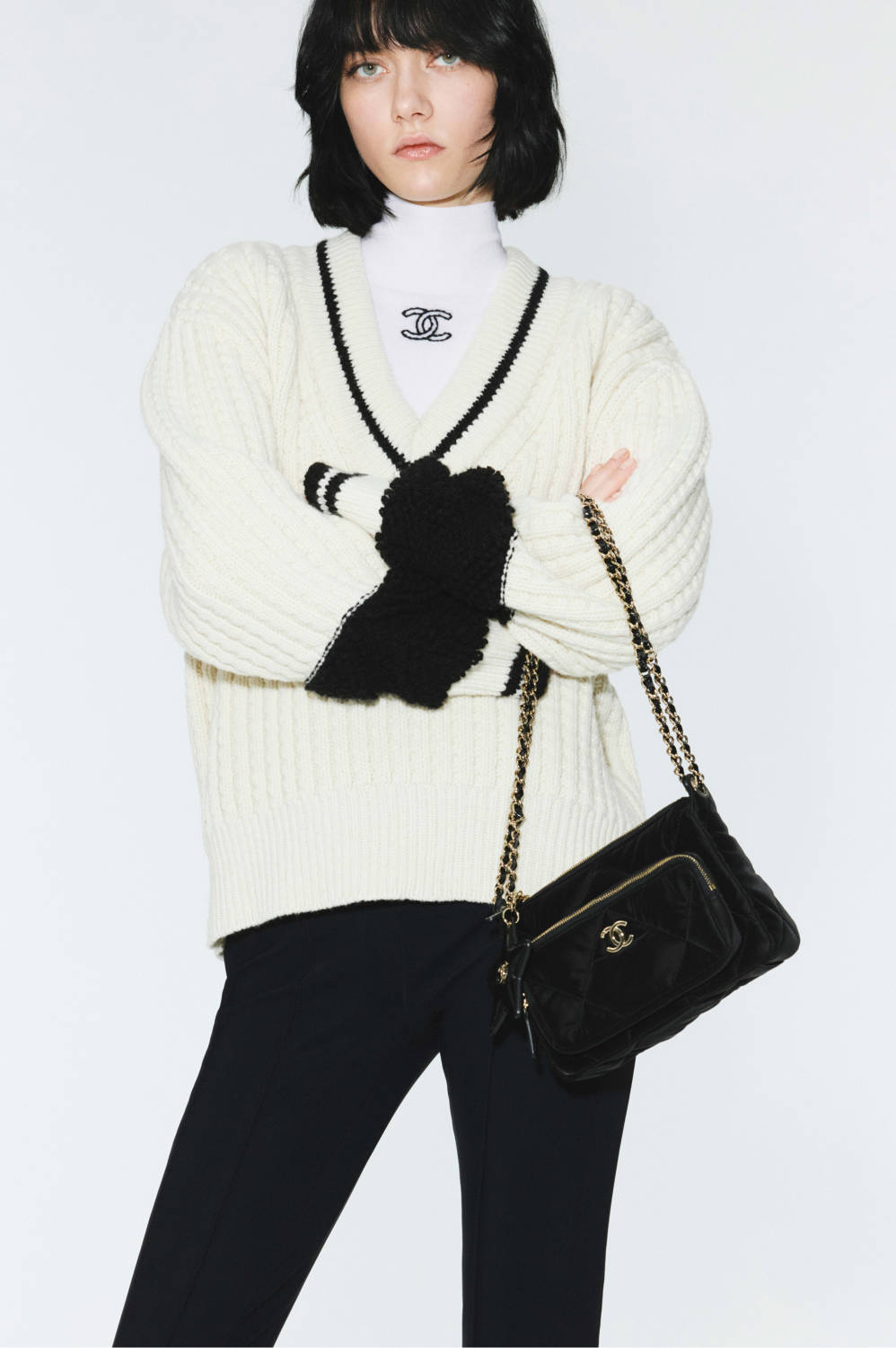Chanel Pullover Wool Cream and Black #334450
