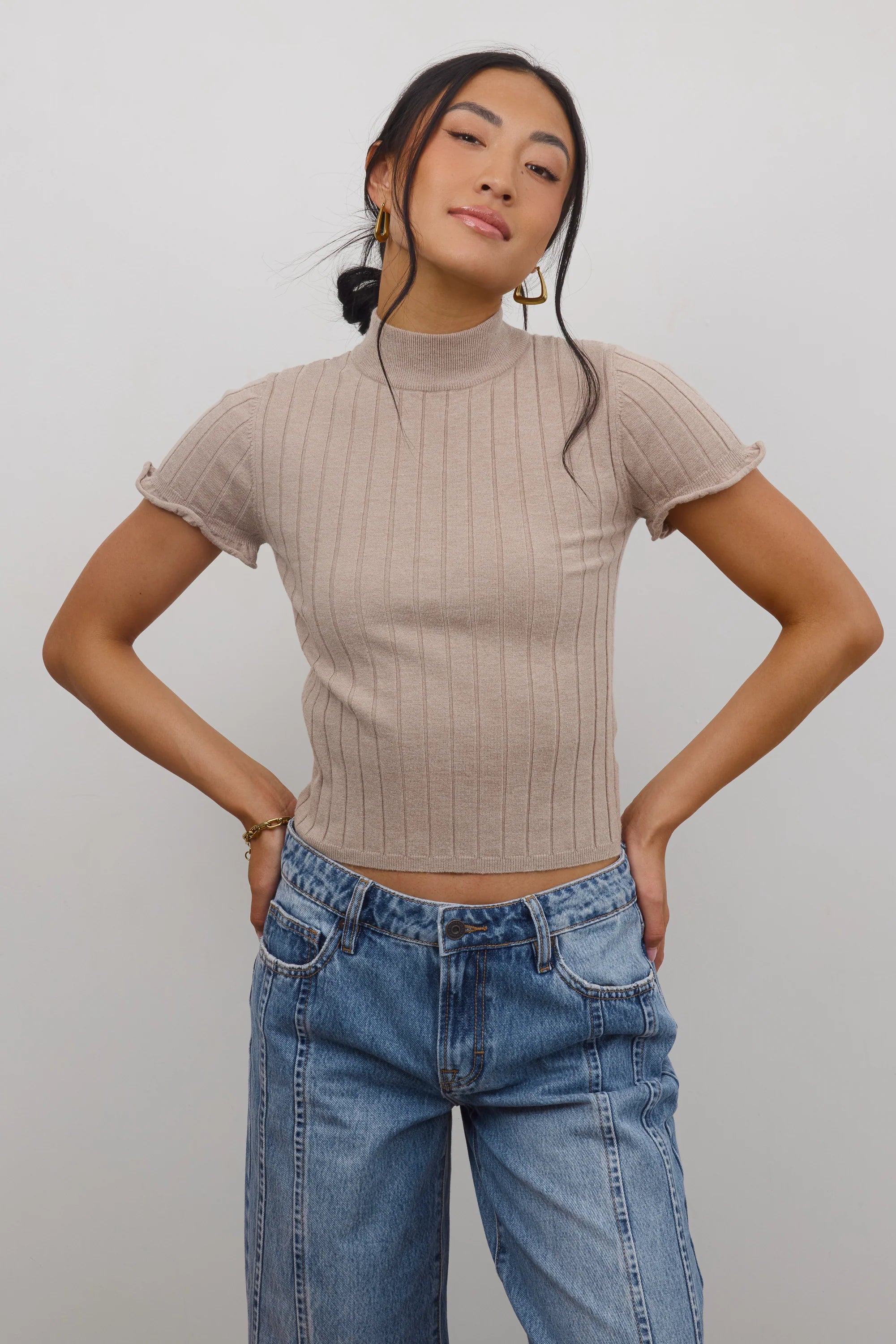 Amara Ribbed Top in Taupe
