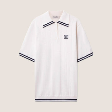 MiuMiu Fw25 Contrast Color Hollow Pullover Polo Shirt #334131