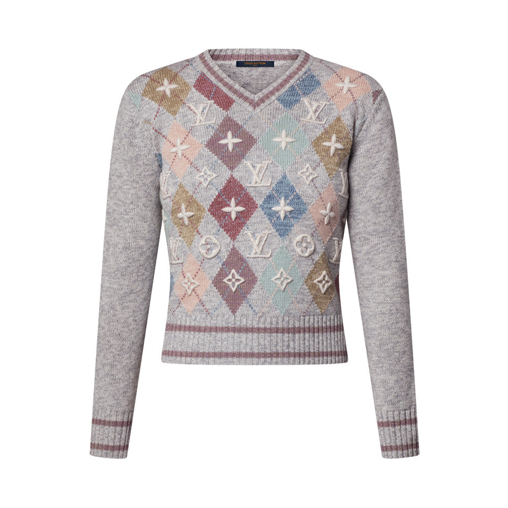 Louis Vuitton 3D Signature Argyle Pullover Multicolor Blended Sweater #333418