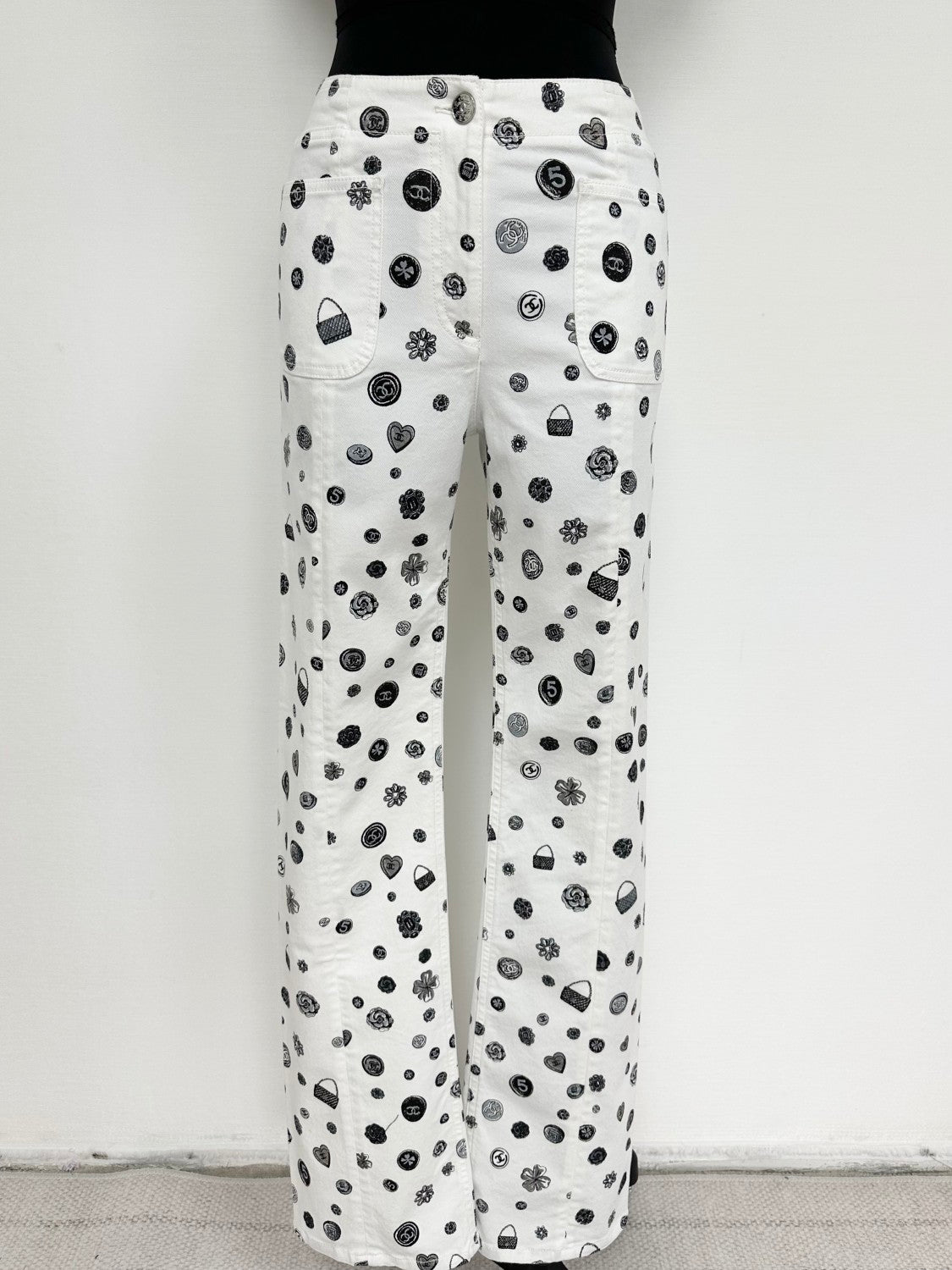 Chanel Women's Spring/Fall Fashion Casual Solid Color Classic Print Long Leg Denim Pants #78936