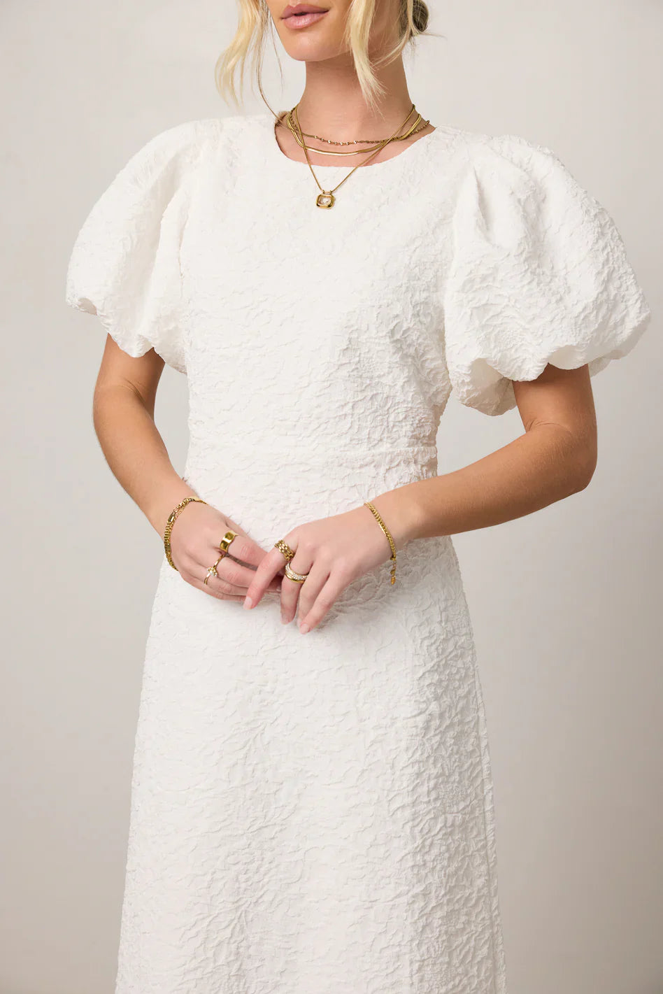 Henry Textured Midi Dress in White