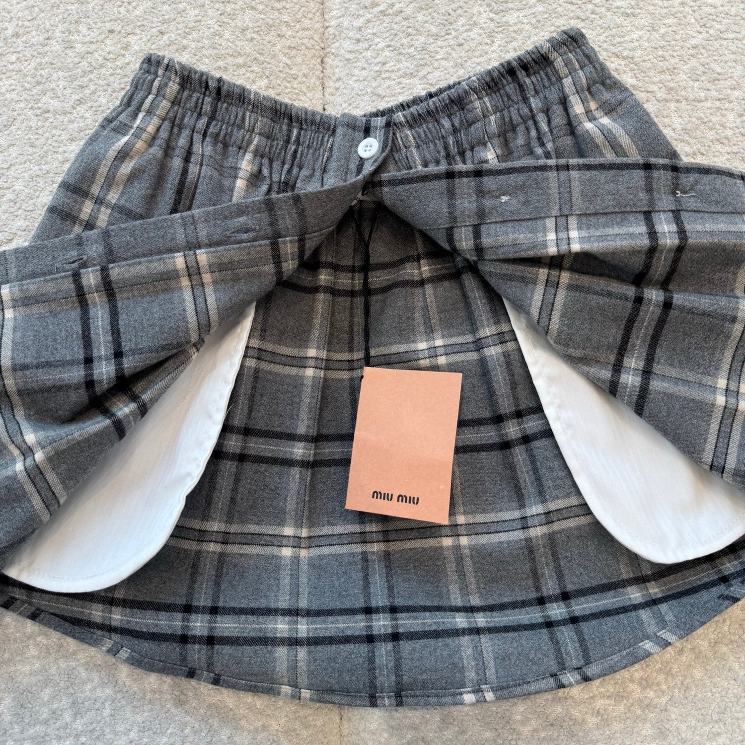 MiuMiu Slate Gray Checked Flannel Shirt Miniskirt #333609