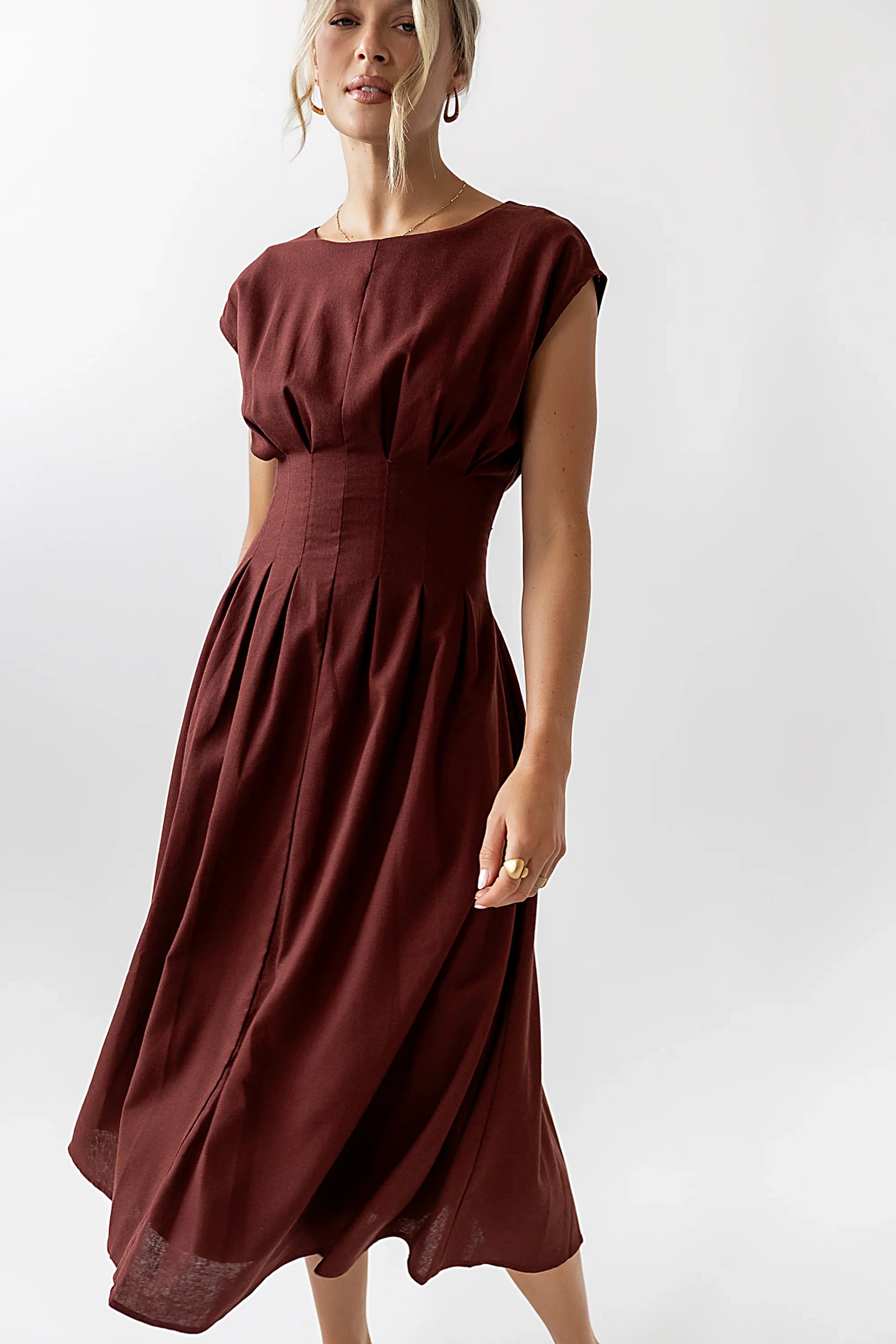 Matilda Pleated Maxi Dress in Rust