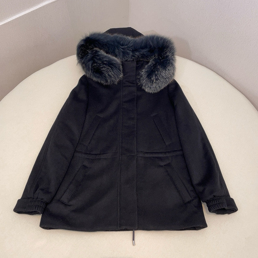 Loro Piana Lcery Short Women's Ski Jacket Furry Collar Warm Fashion Long Sleeve Jacket Elegant Temperament Loose Casual Coat  Ngvp #2418