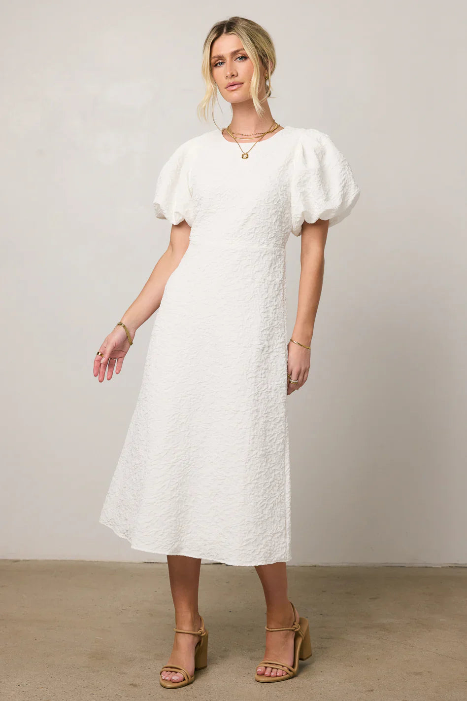Henry Textured Midi Dress in White