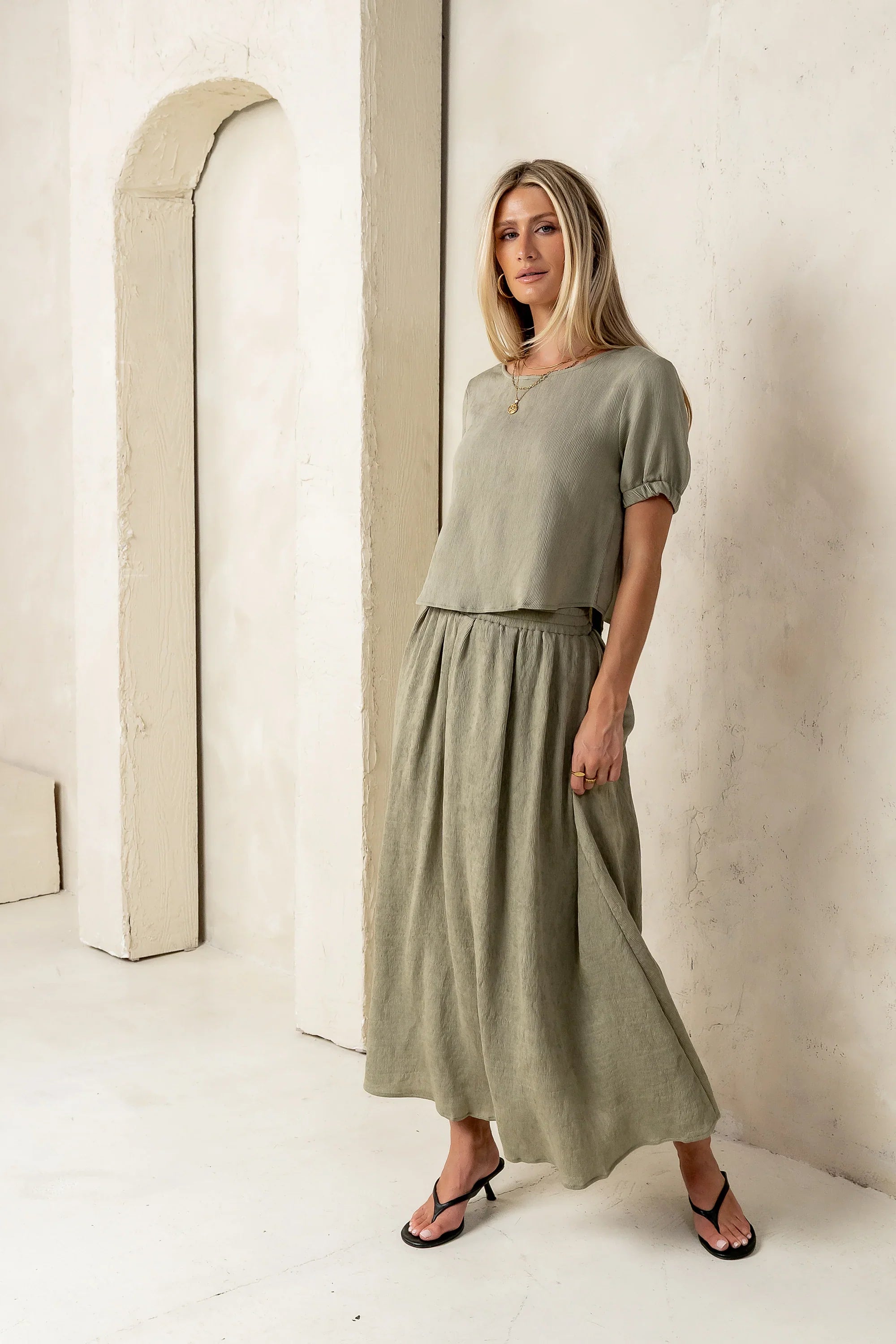 Elani Tie Blouse in Olive