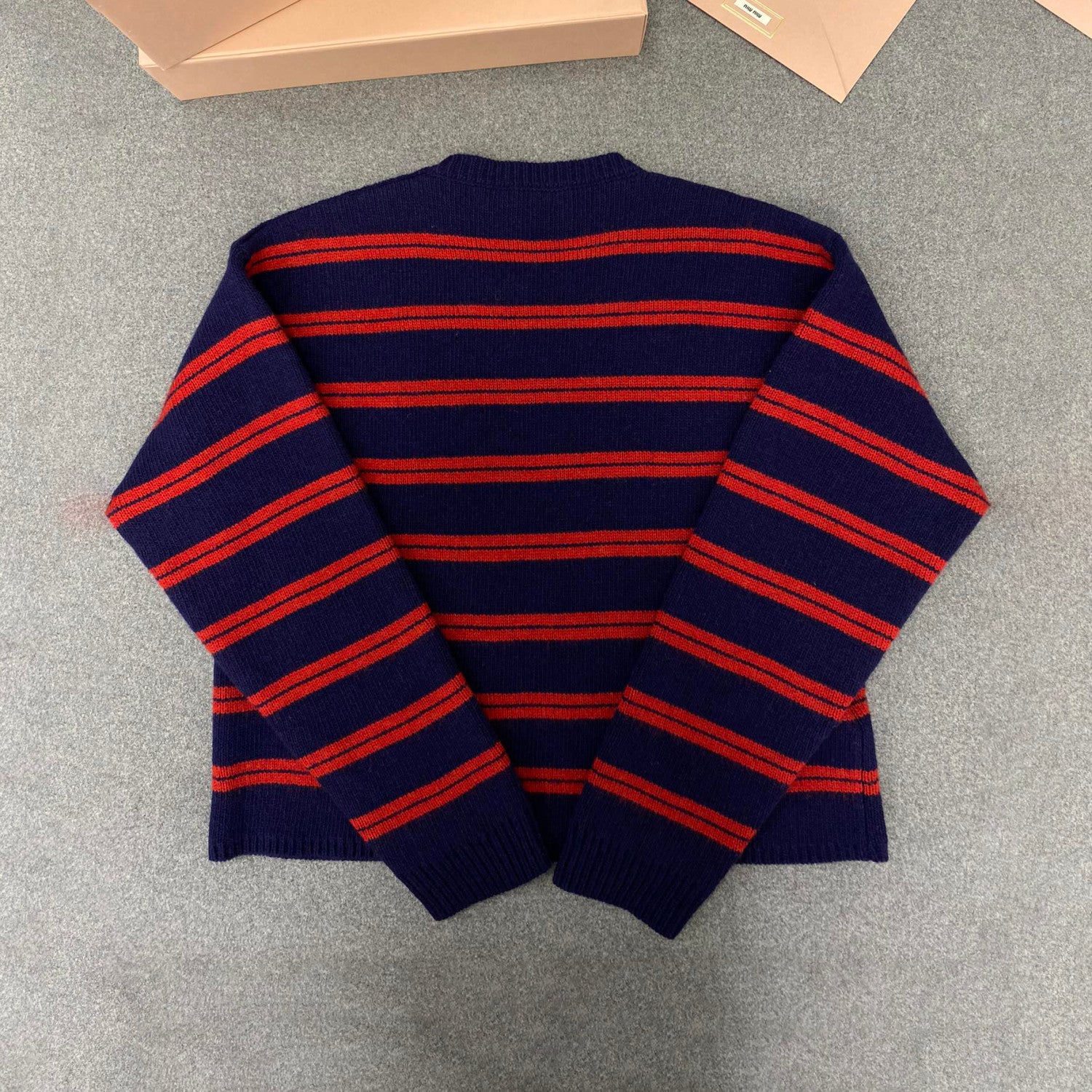 MiuMiu Women's Fall/Winter Fashion Casual Crew Neck Striped Contrast Color Cashmere Knit Sweater #79389