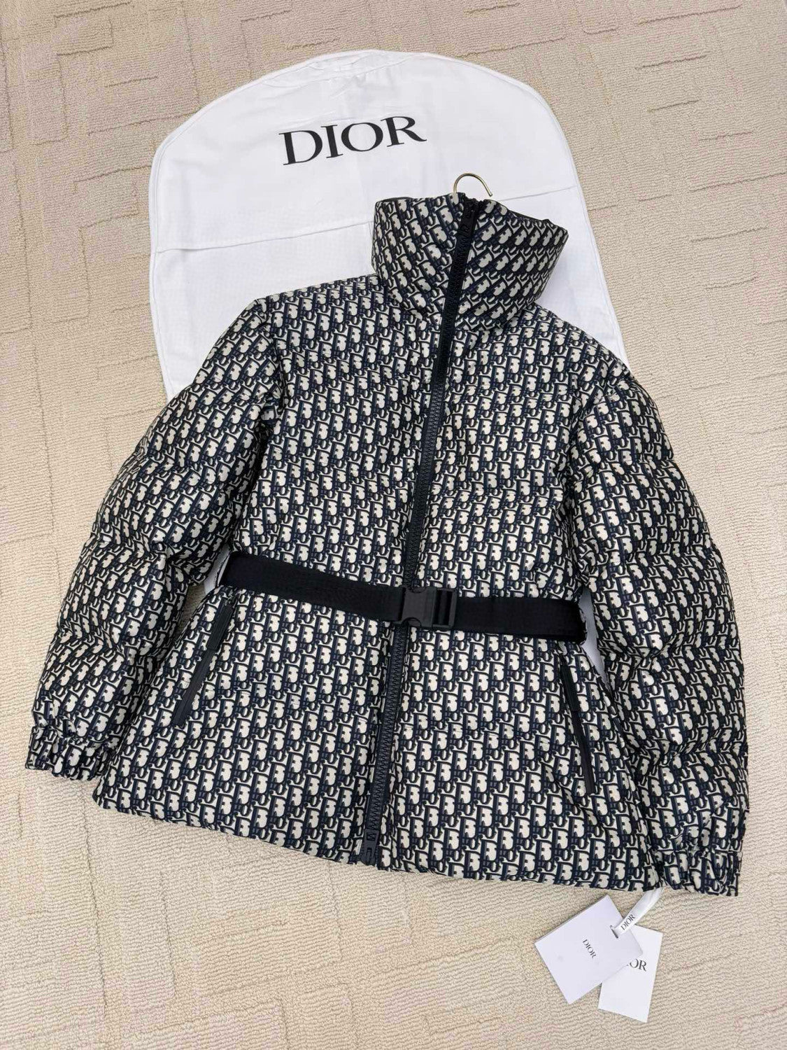 Dior DiorAlps Women's Winter Fashion Casual Twill Print Belted High-Neck Zipper Cotton Jacket #78982