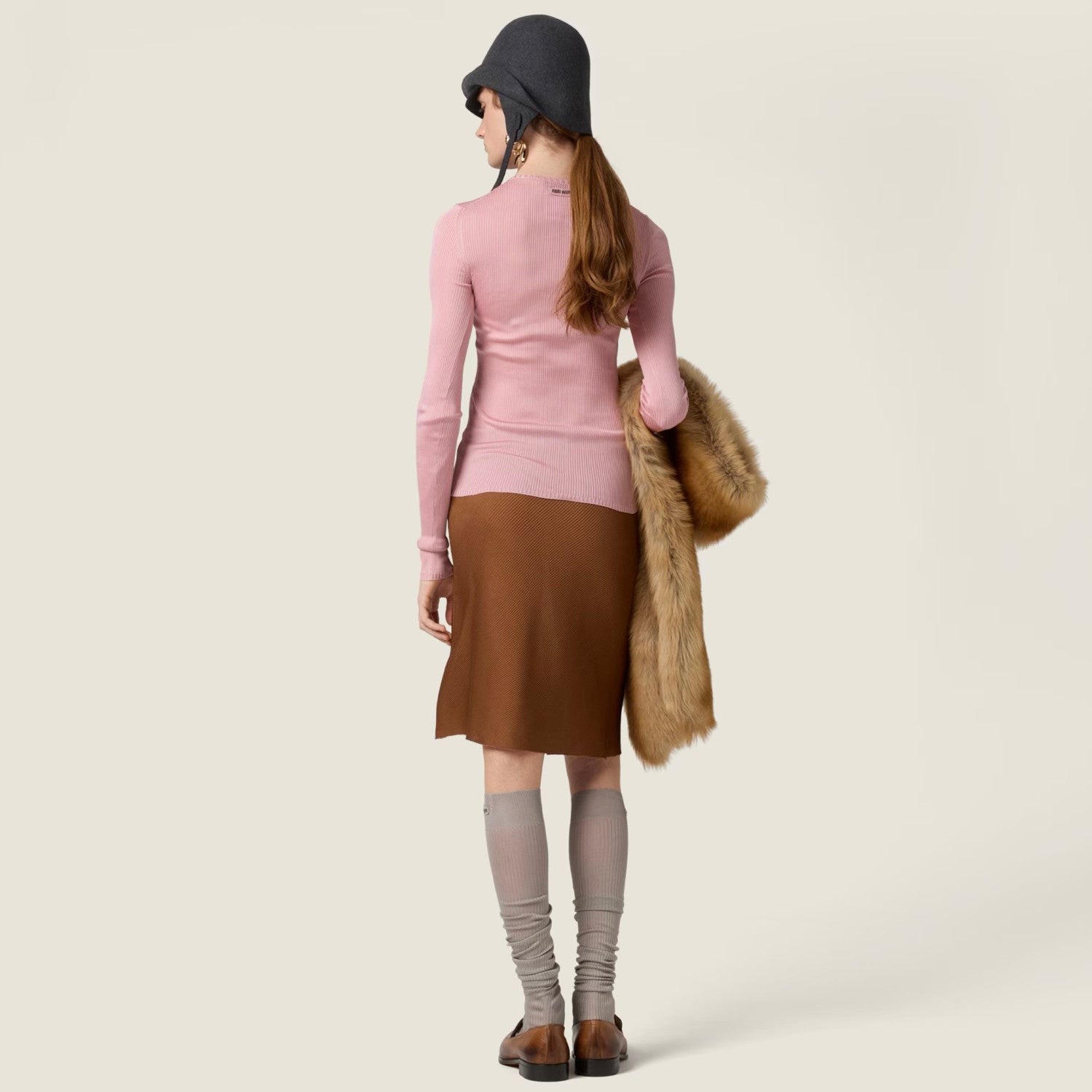 MiuMiu Begonia Pink Silk V-neck Sweater #335966