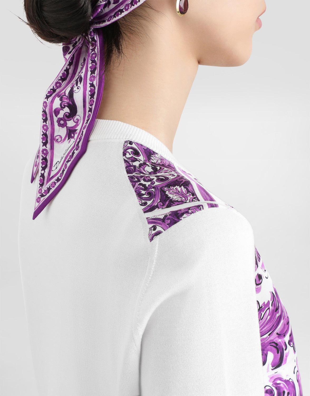 Dolce&Gabbana Majolica Printed Silk knitted Cardigan Women's Spring Summer Purple Fashion Elegant Single Breasted Sweater Ngvp #2427