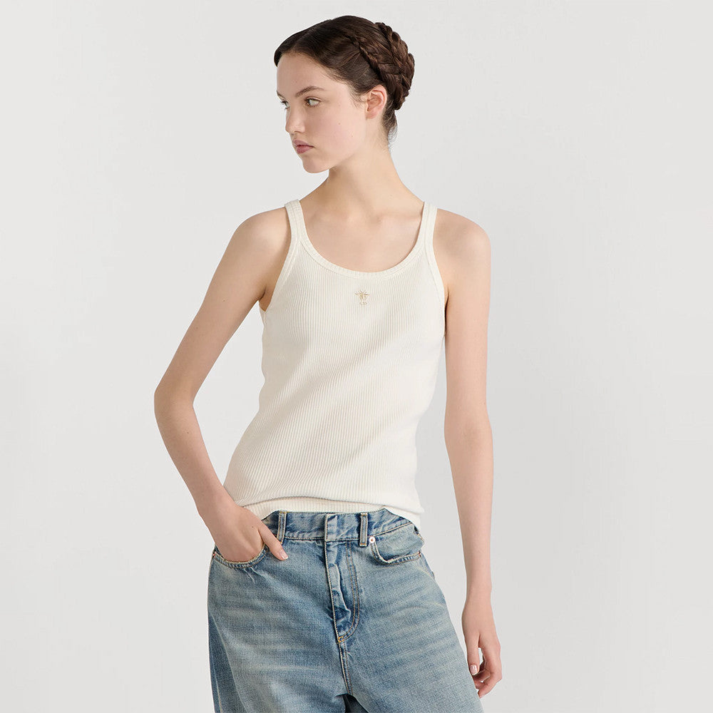 DIOR Tank Top Ecru Ribbed Cotton and Linen Jersey #376143