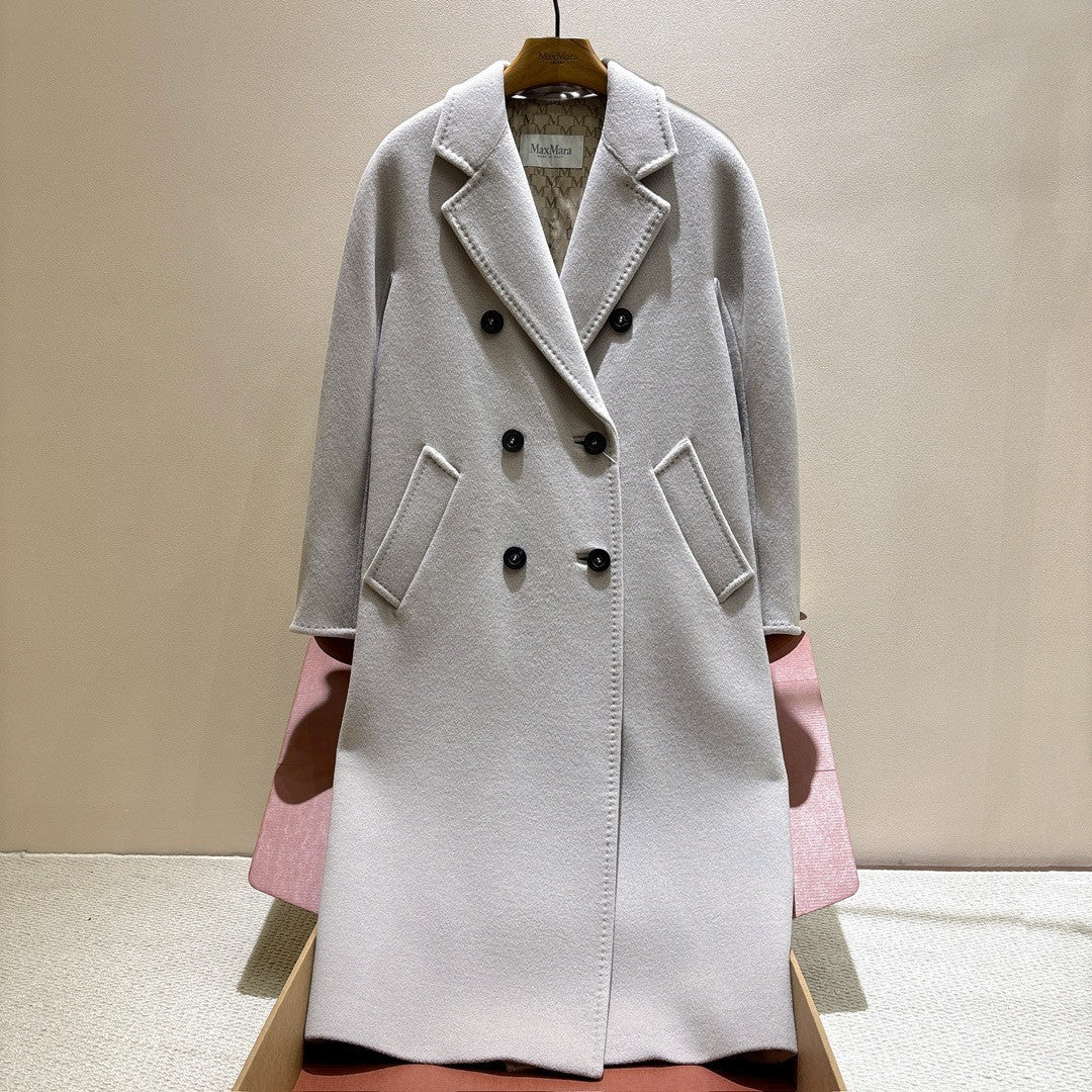 MaxMara Women's Fall/Winter Fashion Classic Solid Color V Neck Single Breasted Long Sleeve Mid Length Coat Jacket #79426