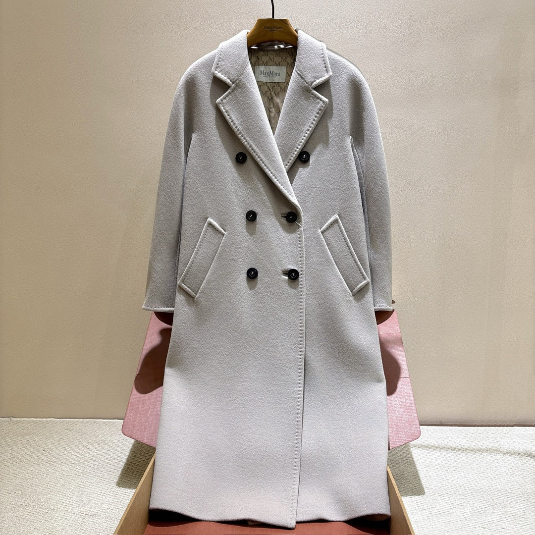 MaxMara Women's Fall/Winter Fashion Classic Solid Color V Neck Single Breasted Long Sleeve Mid Length Coat Jacket #79426