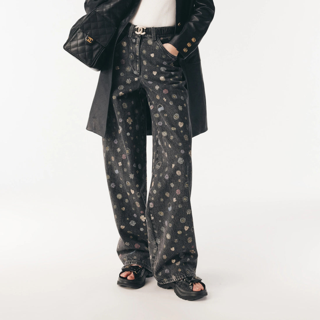 Chanel Women's Spring/Fall Fashion Casual Patterned Print Straight-Leg Relaxed Fit Jeans Pants #78615