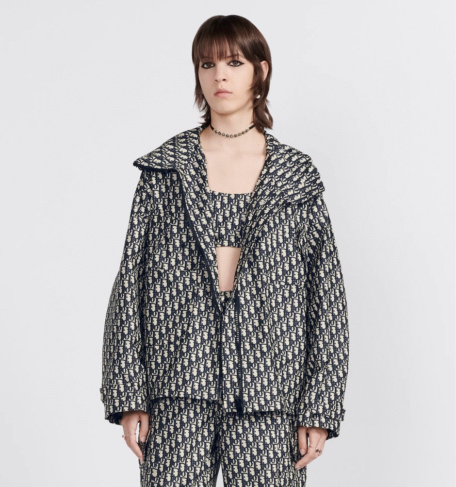 Dior Women's Fashionable Casual Winter Hooded Zipper Jacket Twill Print Long Sleeve Outerwear Jacket #78674