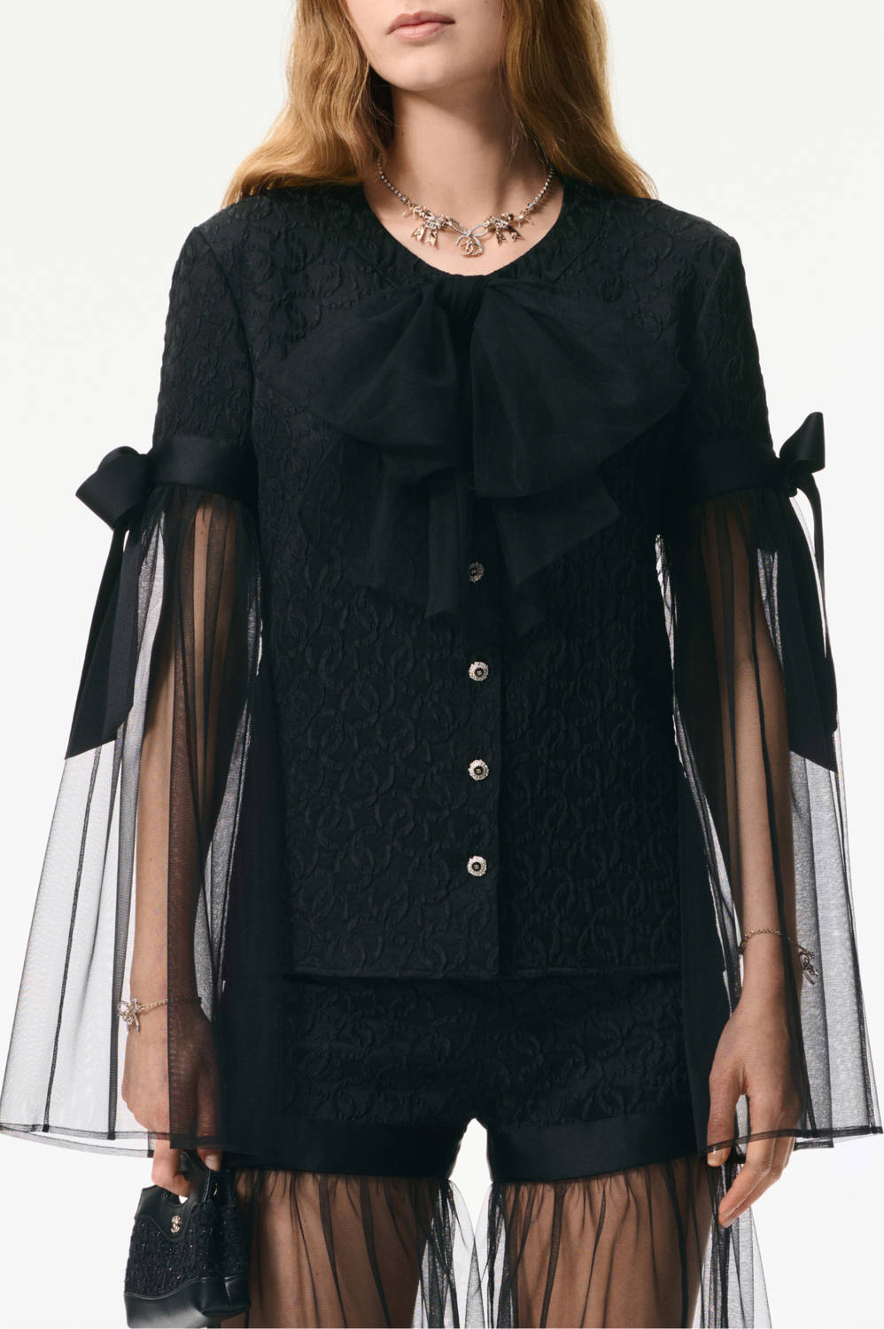 Chanel Long Sleeved Blouse Silk Crepe Jacquard #333994