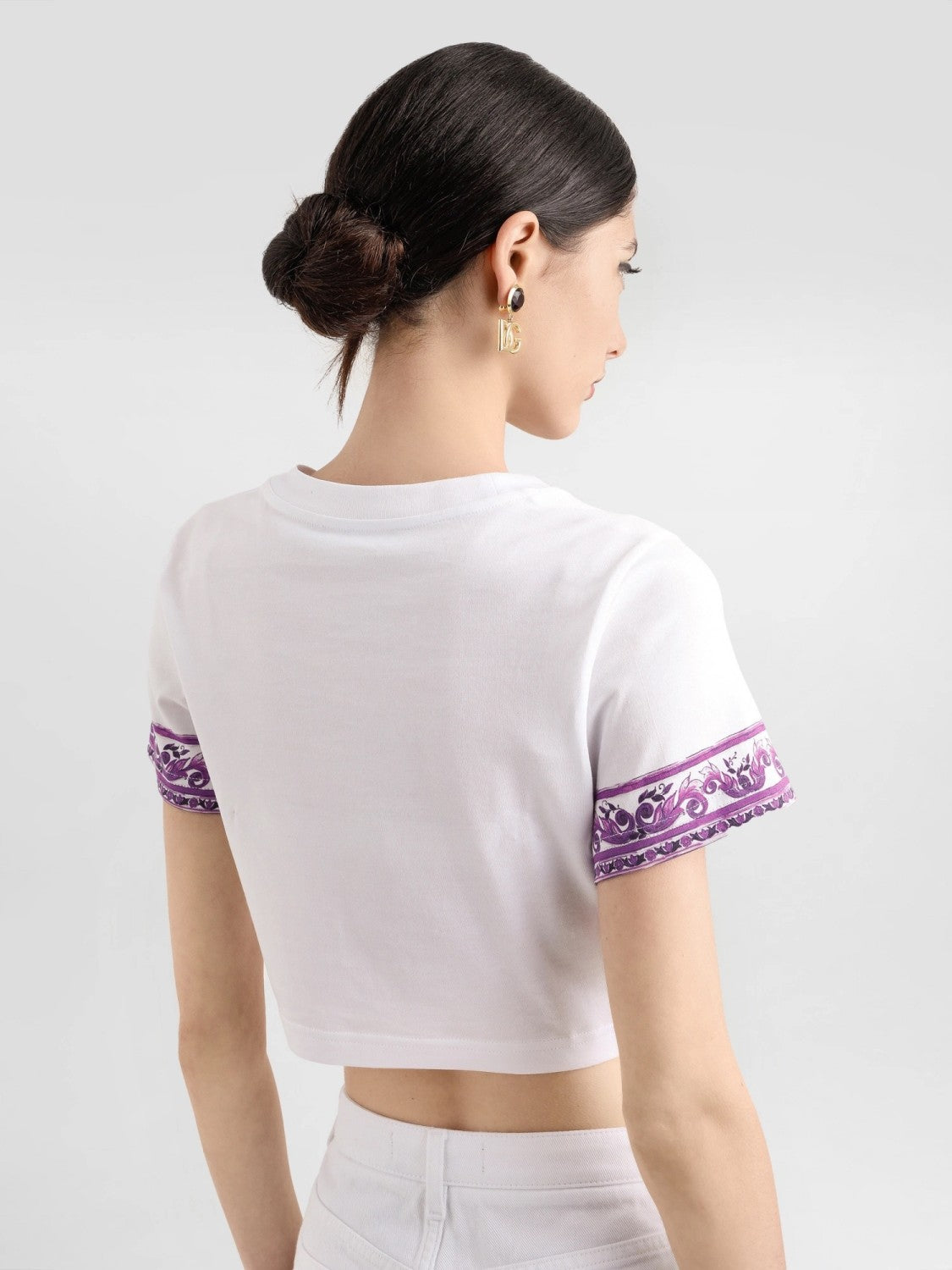 Dolce&Gabbana Women's Summer Logo Embroidered Tie-Front Round Neck Solid Color Silk Short Sleeve T-Shirt #81493