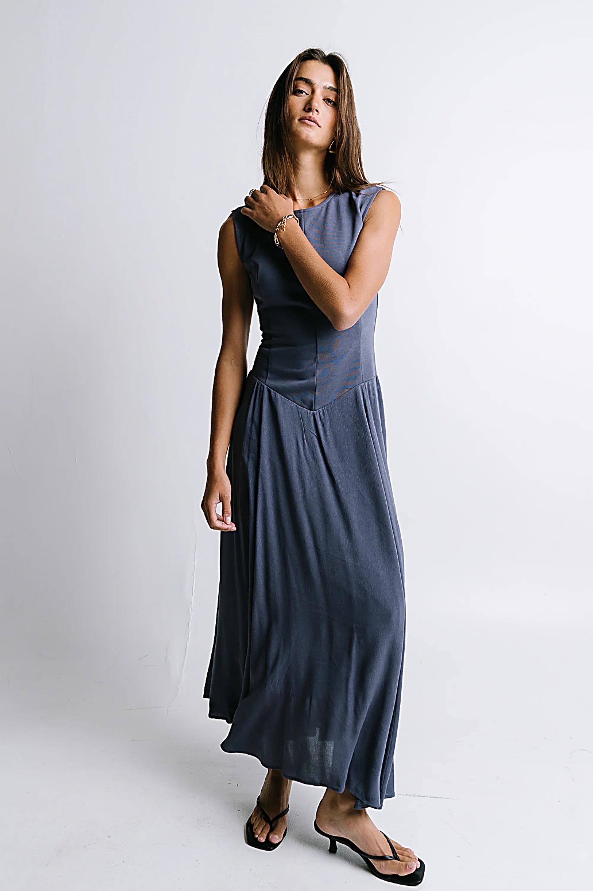 Charles Maxi Dress in Slate Blue