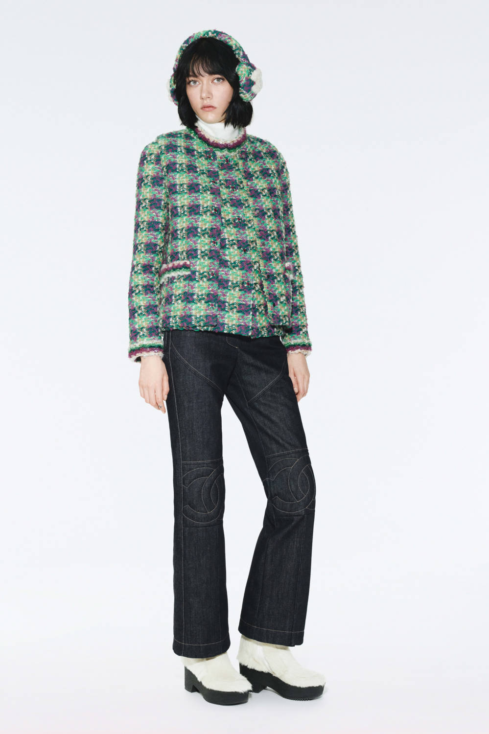 Chanel Vest Tweed Green Purple Ecru #334170