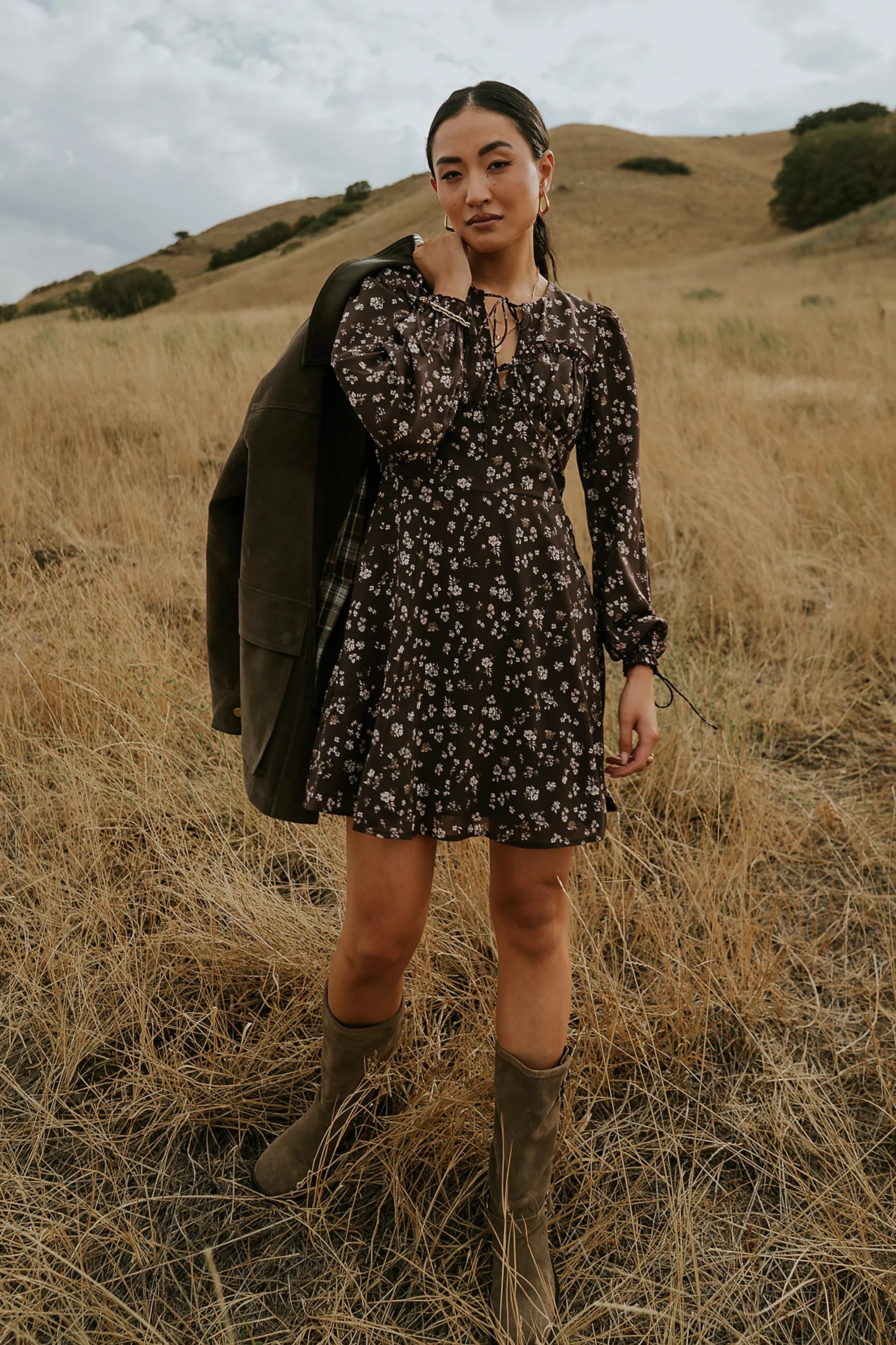 Myles Floral Mini Dress in Burgundy
